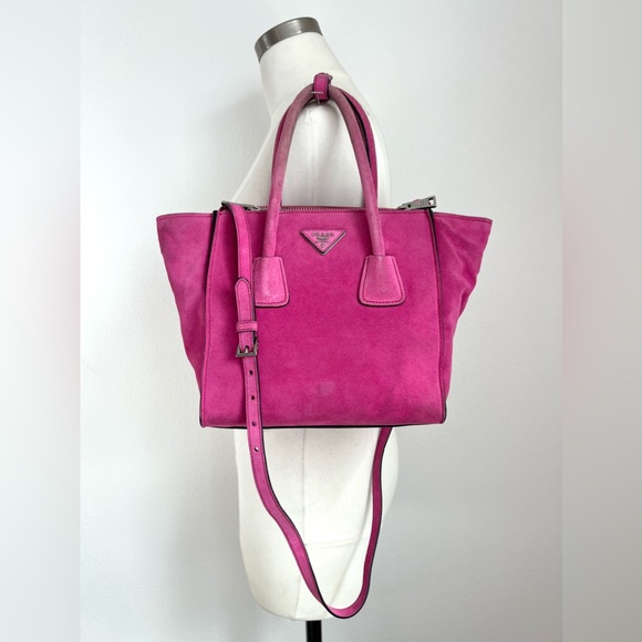 PRADA Twin Pocket 2 Way Zip Tote Pink Scamosciato Suede Convertible Bag BN2625 - Picture 4 of 15